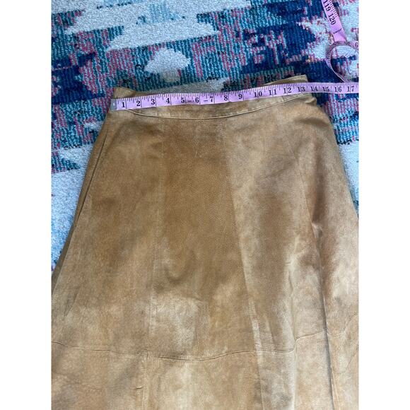 1980s Hunt Club Cognac Long Suede Leather / Suede Boho Skirt - Picture 6 of 9